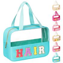 Bolsa de maquiagem eurovicky Chenille Letter Patch Clear Waterproof