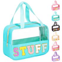 Bolsa de maquiagem eurovicky Chenille Letter Patch em PVC transparente e nylon