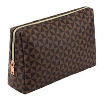 Bolsa de maquiagem EVDIAGD, grande, quadriculada, marrom, de couro retrô, feminina