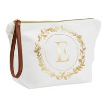 Bolsa de maquiagem Glamlily Gold Initial E personalizada para mulheres