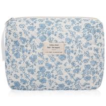 Bolsa de maquiagem Gosect Floral Blue Cotton grande para mulheres Bolsa de maquiagem Gosect Floral Blue Cotton grande para mulheres