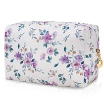 Bolsa de maquiagem Gosect Floral Impermeável de Couro Roxo para Mulheres