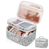 Bolsa de maquiagem Gosect Large Cosmetics Bag Floral Blue Flowers Bolsa de maquiagem Gosect Large Cosmetics Bag Floral Blue Flowers