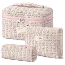 Bolsa de maquiagem HBSelect acolchoada de algodão para viagem, 3 peças para mulheres e meninas