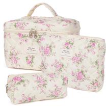Bolsa de maquiagem Honitty Quilted Cosmetic Bags, conjunto floral de 3