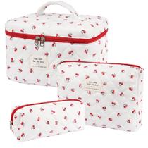Bolsa de maquiagem Honitty Quilted Cosmetic Bags, conjunto floral de 3