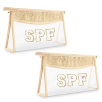 Bolsa de maquiagem Iqimott Boho Patch Clear Letter impermeável para mulheres Bolsa de maquiagem Iqimott Boho Patch Clear Letter impermeável para mulheres