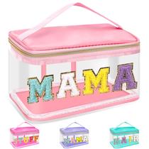Bolsa de maquiagem izuzta Chenille Letter Clear Mama Pouch Pink