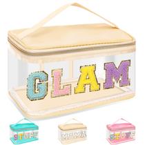 Bolsa de maquiagem izuzta Chenille Letter Clear Waterproof Beige