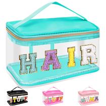 Bolsa de maquiagem izuzta Preppy Patch Chenille Letter Clear PVC