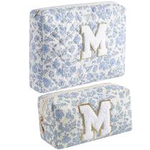 Bolsa de maquiagem JOVAKIT Alphabet, bolsa de cosméticos, 2 peças, azul, floral
