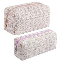 Bolsa de maquiagem JOVAKIT Bolsa de cosméticos acolchoada de algodão rosa floral
