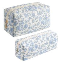 Bolsa de maquiagem JOVAKIT Bolsa de cosméticos acolchoada para mulheres e meninas azul