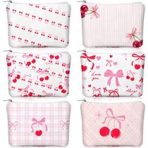 Bolsa de maquiagem Kacctyen Cherry Bow Pink Canvas Cosmetic 6 unidades Bolsa de maquiagem Kacctyen Cherry Bow Pink Canvas Cosmetic 6 unidades