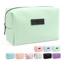 Bolsa de maquiagem MAANGE Small Green PU Leather para mulheres