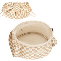 Bolsa de maquiagem Narwey Barrel Drawstring Checkered Brown