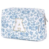 Bolsa de maquiagem Narwey Personalized Initial Floral Blue Bolsa de maquiagem Narwey Personalized Initial Floral Blue