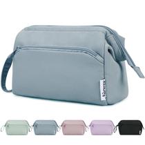 Bolsa de maquiagem Narwey Wide-open Travel Cosmetics Bag, azul acinzentado