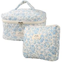 Bolsa de maquiagem NATINSA Quilted Coquette Aesthetic Floral NavyBlue
