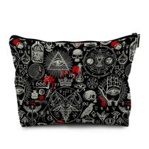 Bolsa de maquiagem Nogrit Gothic em tecido de linho preto para mulheres