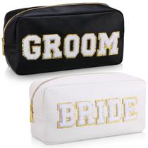 Bolsa de maquiagem Oudain Bride and Groom em couro PU branca, 2 unidades Bolsa de maquiagem Oudain Bride and Groom em couro PU branca, 2 unidades
