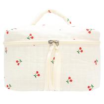 Bolsa de maquiagem PAZIMIIK acolchoada vintage bege cereja para mulheres