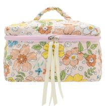 Bolsa de maquiagem PAZIMIIK acolchoada vintage de viagem floral laranja