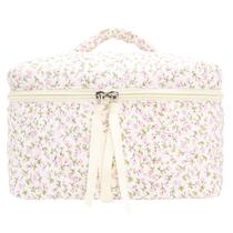 Bolsa de maquiagem PAZIMIIK acolchoada vintage de viagem floral rosa