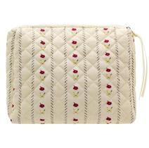 Bolsa de maquiagem PAZIMIIK acolchoada vintage de viagem para mulheres bege