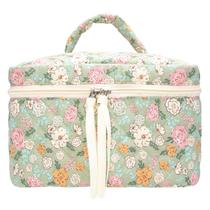 Bolsa de maquiagem PAZIMIIK com flores verdes vintage acolchoadas para mulheres