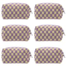 Bolsa de maquiagem PAZIMIIK, estojo de cosméticos portátil quadriculado, roxo