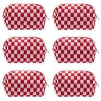Bolsa de maquiagem PAZIMIIK, estojo de cosméticos portátil quadriculado, vermelho