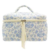 Bolsa de maquiagem PAZIMIIK, estojo de viagem acolchoado grande de algodão azul