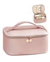 Bolsa de maquiagem Prite de grande capacidade à prova d'água com alça rosa