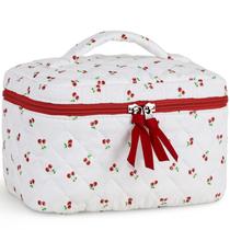 Bolsa de maquiagem Prite Large Acolchoada Floral Algodão Cosmetic Red