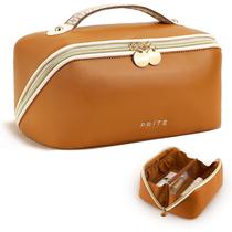 Bolsa de maquiagem Prite Travel à prova d'água de material vegano marrom Bolsa de maquiagem Prite Travel à prova d'água de material vegano marrom