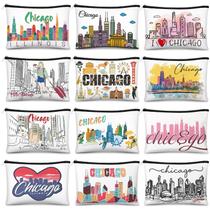 Bolsa de maquiagem Reginary Chicago Souvenir, 12 unidades para viagens femininas Bolsa de maquiagem Reginary Chicago Souvenir, 12 unidades para viagens femininas