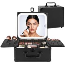 Bolsa de maquiagem Relavel com espelho LED, estojo de viagem com divisórias Bolsa de maquiagem Relavel com espelho LED, estojo de viagem com divisórias