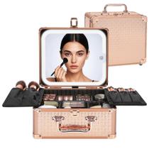 Bolsa de maquiagem Relavel com espelho LED, estojo de viagem em ouro rosa Bolsa de maquiagem Relavel com espelho LED, estojo de viagem em ouro rosa