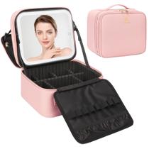 Bolsa de maquiagem Relavel com espelho LED recarregável rosa claro Bolsa de maquiagem Relavel com espelho LED recarregável rosa claro