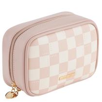 Bolsa de maquiagem RIGHT AWAY Xadrez impermeável em couro PU rosa Bolsa de maquiagem RIGHT AWAY Xadrez impermeável em couro PU rosa