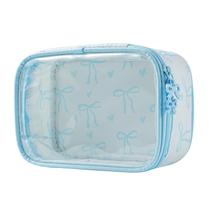Bolsa de maquiagem RSRSLEII Cute Clear com padrão de laço de nylon 02 azul Bolsa de maquiagem RSRSLEII Cute Clear com padrão de laço de nylon 02 azul