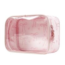 Bolsa de maquiagem RSRSLEII Cute Clear com padrão de laço de nylon 20x14x6cm Bolsa de maquiagem RSRSLEII Cute Clear com padrão de laço de nylon 20x14x6cm