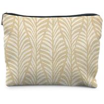 Bolsa de maquiagem RYYCDOI Boho Beige Leaf para mulheres, linho, impermeável