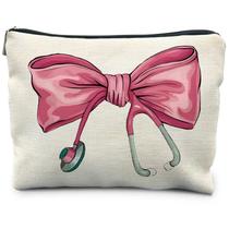 Bolsa de maquiagem RYYCDOI Coquette Bow Stethoscope Pink Linen