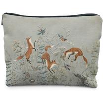 Bolsa de maquiagem RYYCDOI Fox Wildflowers Linen com forro impermeável