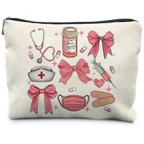 Bolsa de maquiagem RYYCDOI Nursing Student rosa linho impermeável