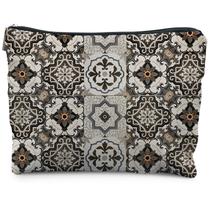 Bolsa de maquiagem RYYCDOI Vintage Boho Block Print para mulheres de linho