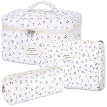 Bolsa de maquiagem senbowe Floral Cherry, pacote com 3 unidades de algodão acolchoado