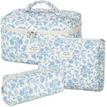 Bolsa de maquiagem senbowe Floral, pacote com 3 unidades, algodão acolchoado para mulheres